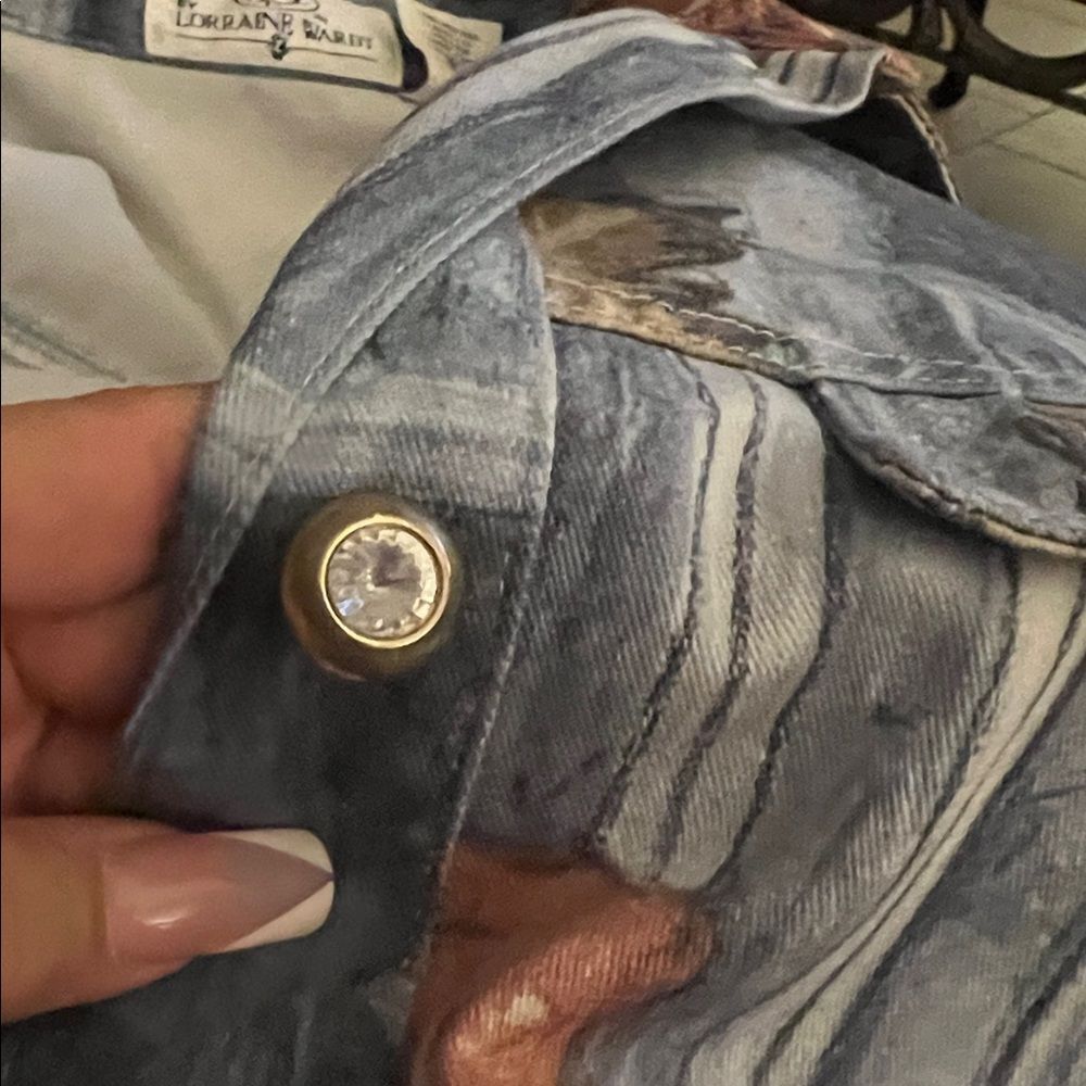 🛍️ LORRAINE WARDY Opal Vintage Blue Leaf Button Up Crop country Jacket Sm - Picture 10 of 11